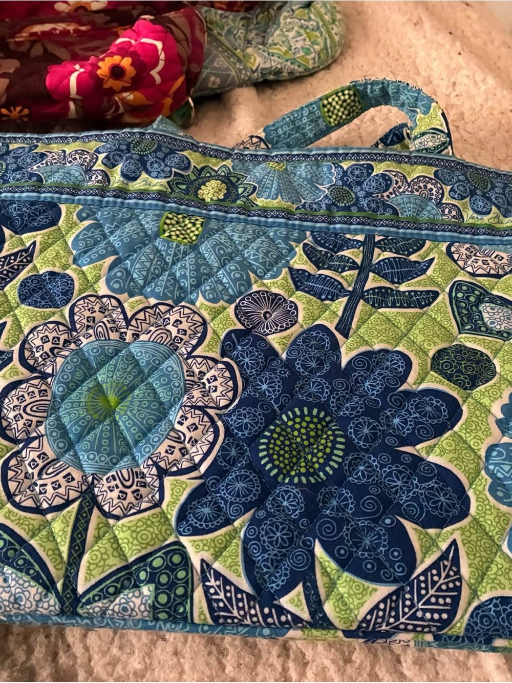 Vera Bradley Quilted Floral Tote in Blue & Green